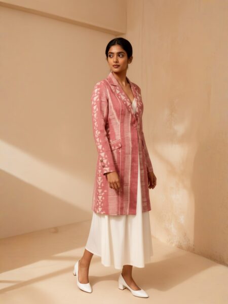 Coral Pink Ikat Long Jacket