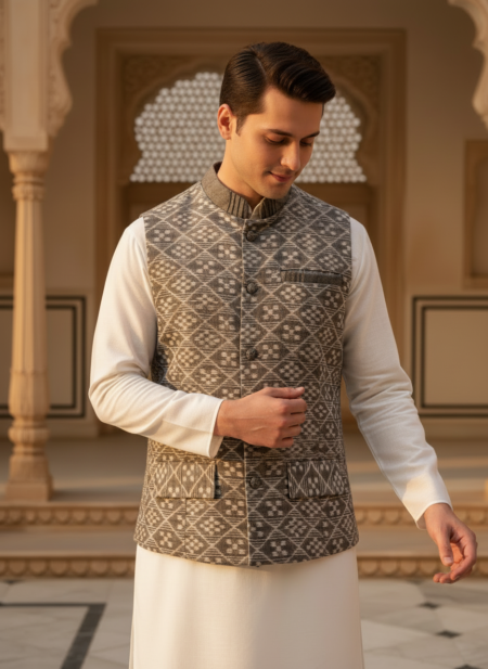 Grey Pasapali Ikat Half Jacket