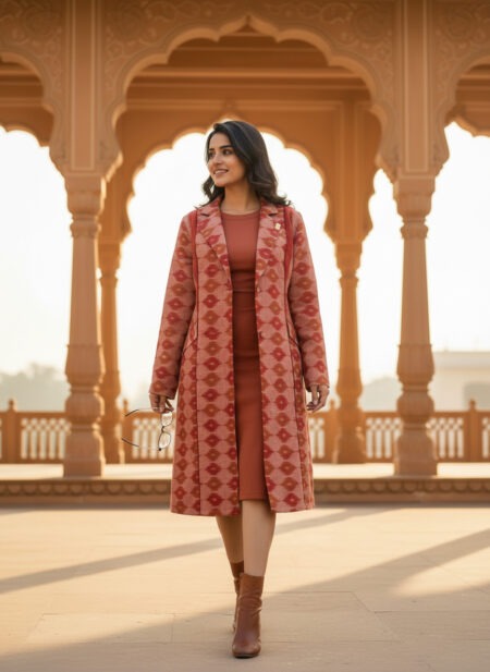 Rust Orange Ikat Long Jacket