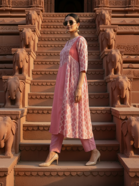 Summer Handloom Peach Kurta