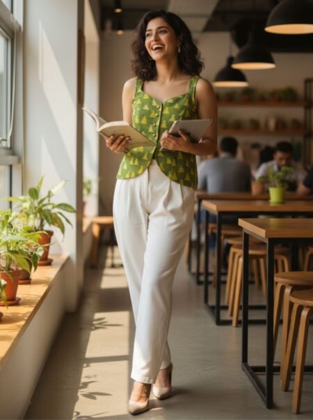 Ikat Handloom Sleeveless Green Top