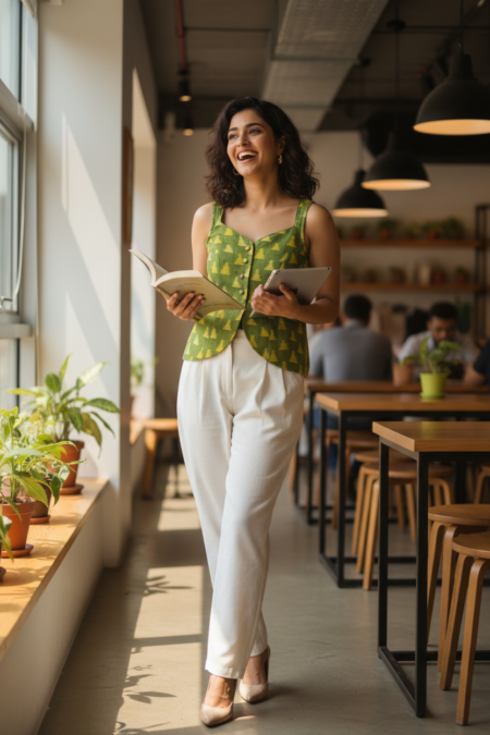 Ikat Handloom Sleeveless Green Top