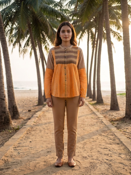 Yellow Check Smocking Top